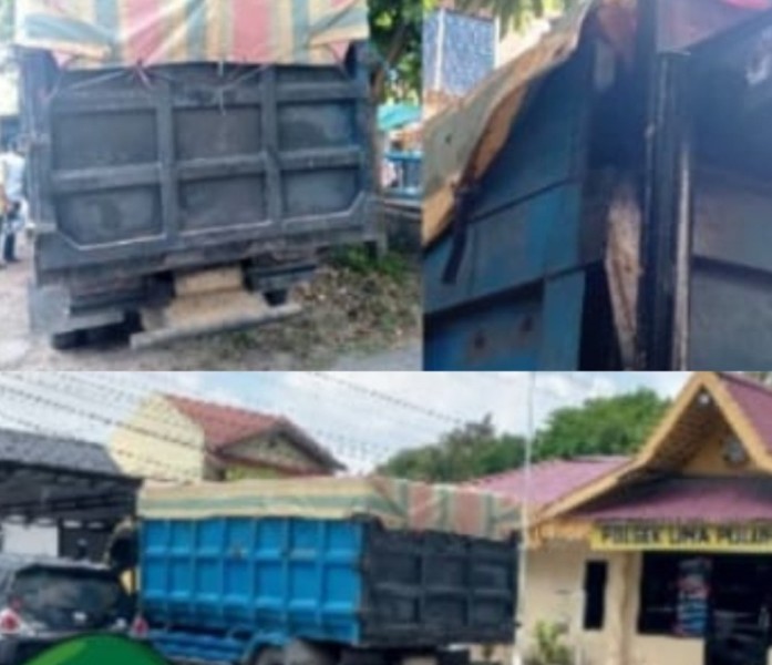 Laka Beruntun Libatkan Truk Bermuatan Kayu Diduga Ilegal di Pasar Sail, Warga Menunggu Penjelasan Polresta Pekanbaru