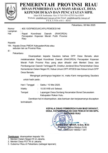 Riau Gelar Rakorda Percepatan Koperasi Merah Putih, Menteri Desa Dijadwalkan Hadir di Rokan Hulu